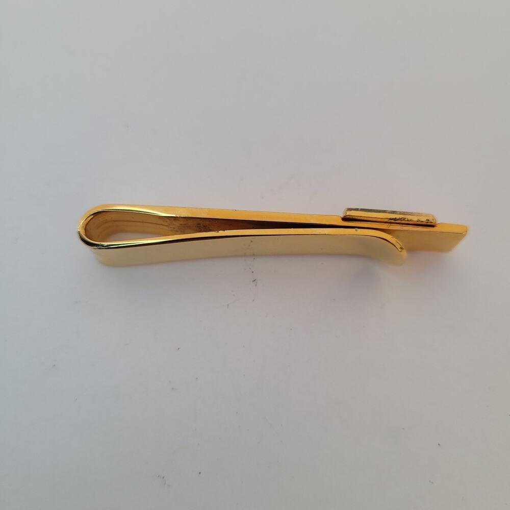 Mario Valentino MV USA Vintage Tack Tie Clasp Clip Bar Gold Retro Logo Rectangle - Picture 2 of 6